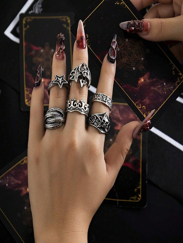 Set of 6 Gothic Rings - Salty Accessories