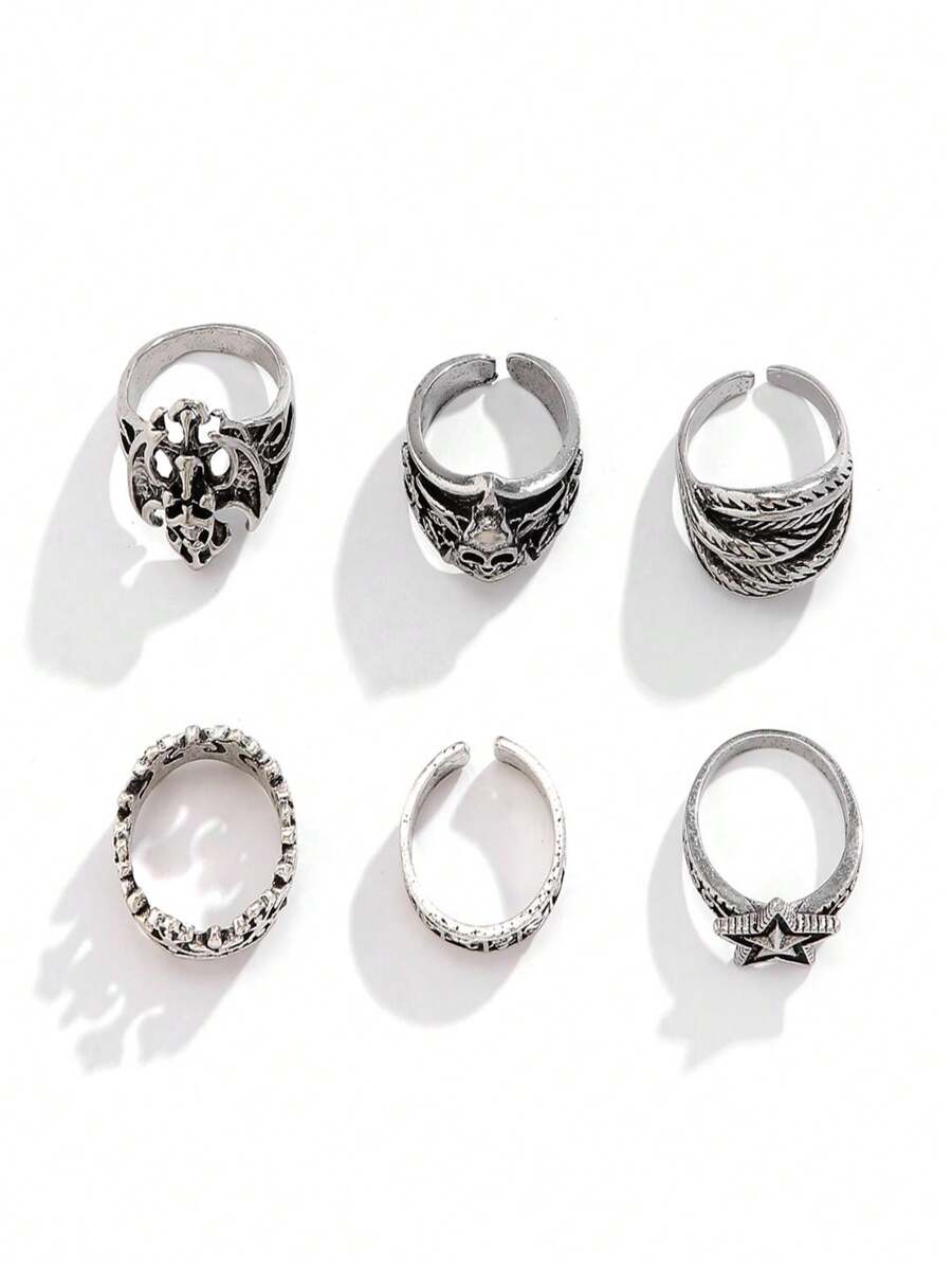 Set of 6 Gothic Rings - Salty Accessories