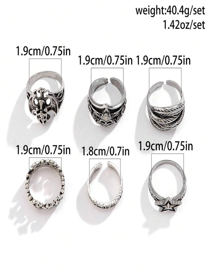 Set of 6 Gothic Rings - Salty Accessories