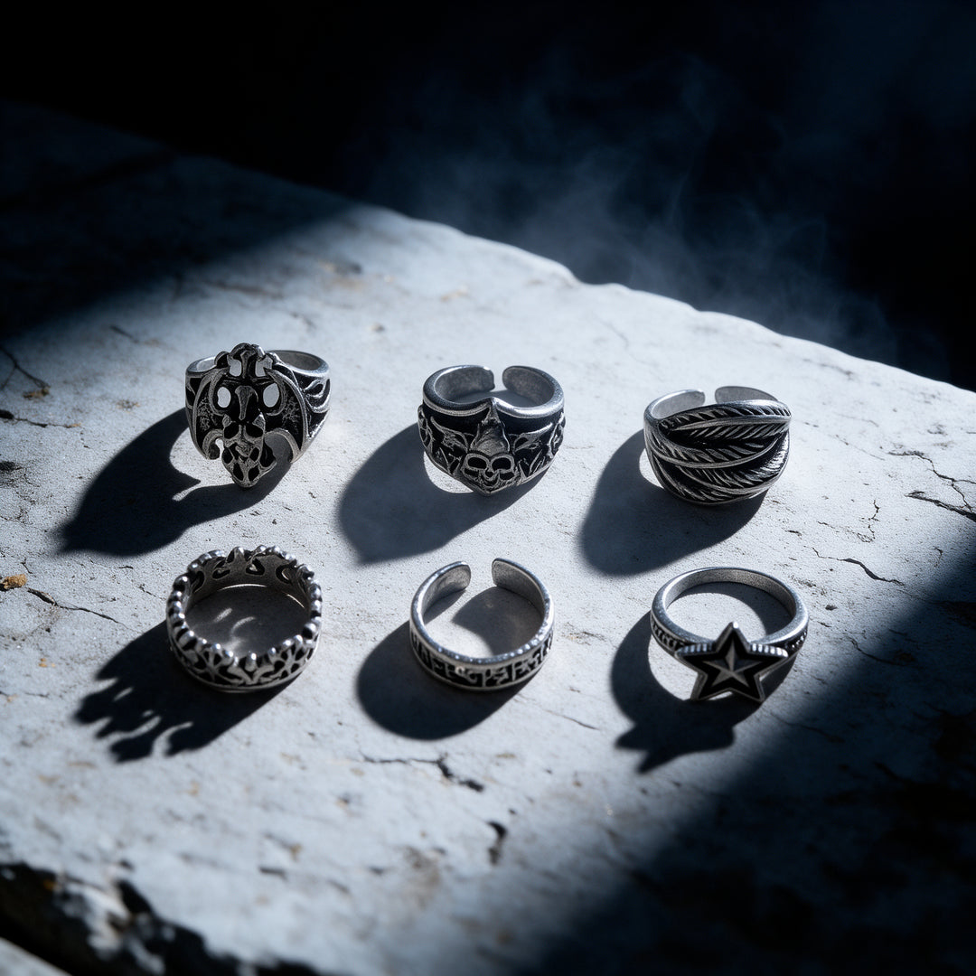 Set of 6 Gothic Rings