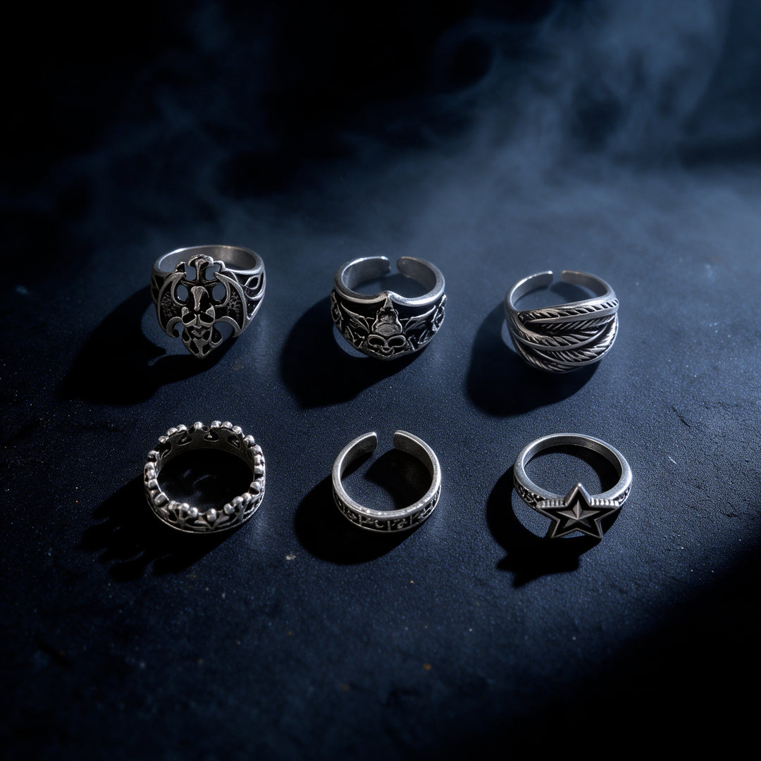 Set of 6 Gothic Rings
