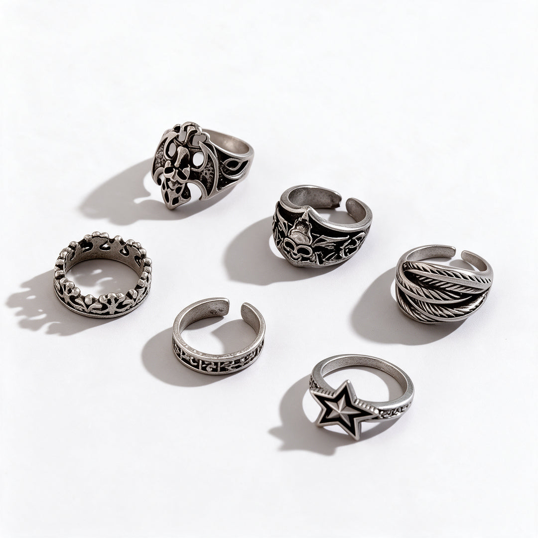 Set of 6 Gothic Rings