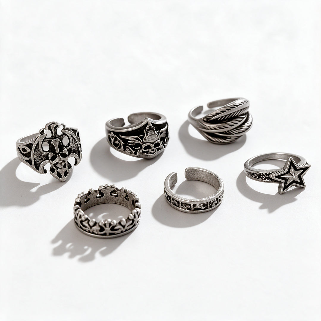 Set of 6 Gothic Rings