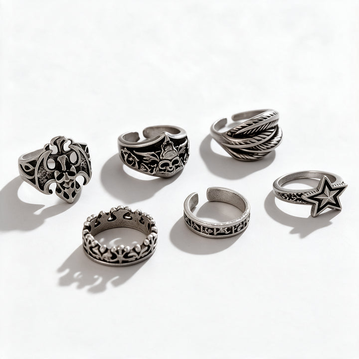 Set of 6 Gothic Rings