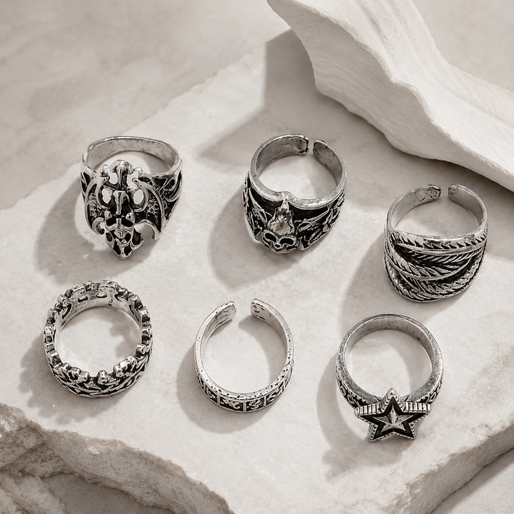 Set of 6 Gothic Rings