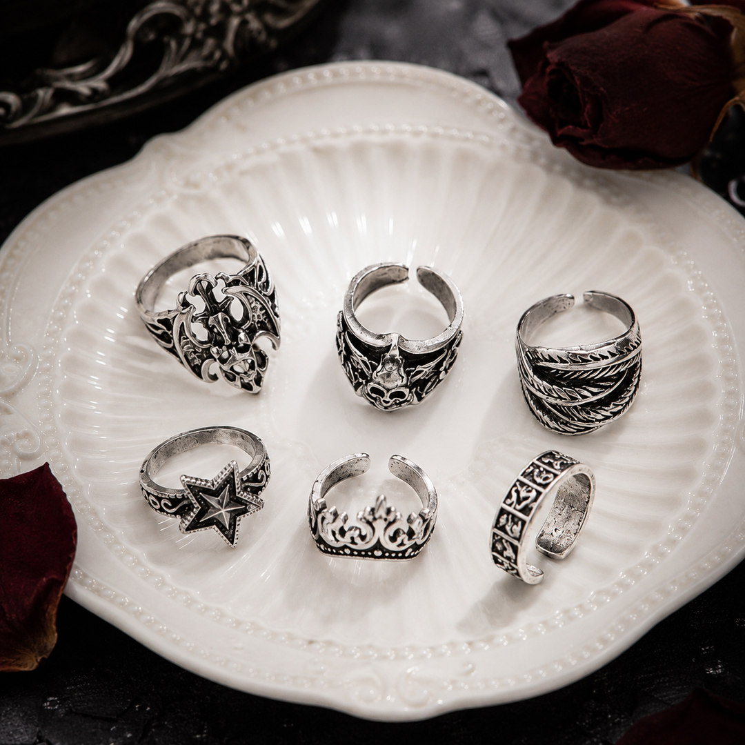 Set of 6 Gothic Rings