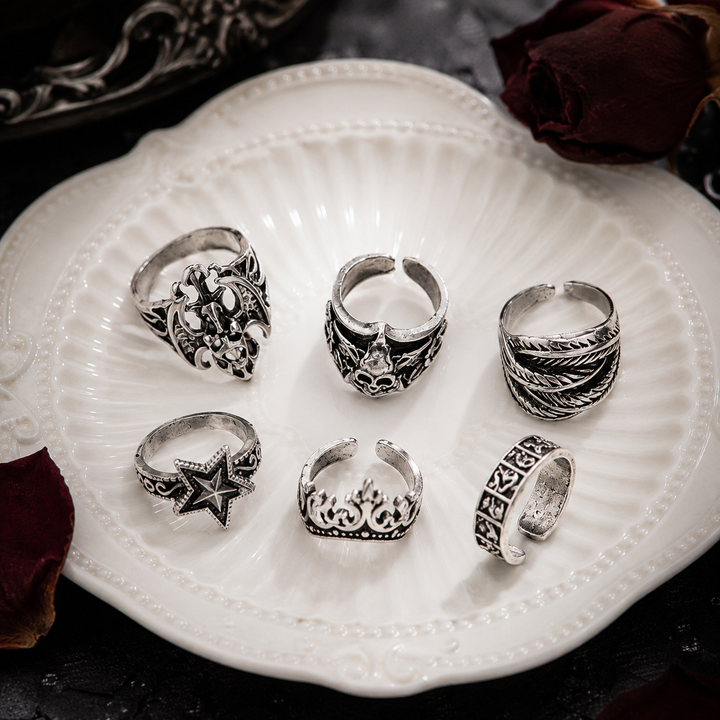 Set of 6 Gothic Rings