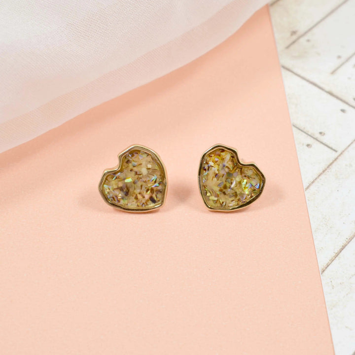 Marble confetti brown heart earrings - Salty Accessories