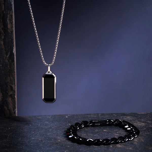 Matte Argent Symphony Mens Chain & Bracelet Set