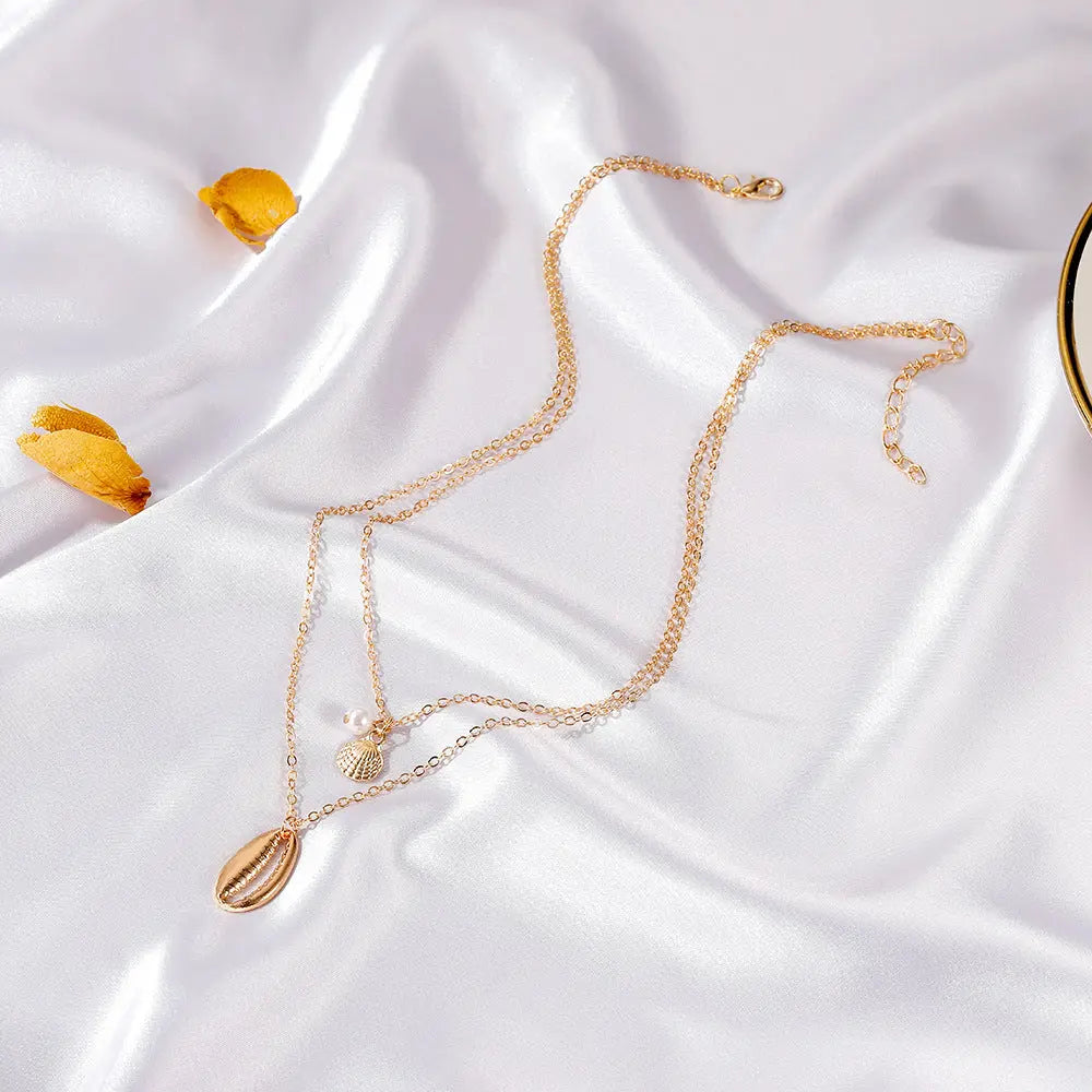 Metal Shell Double Layered Necklace - Salty Accessories