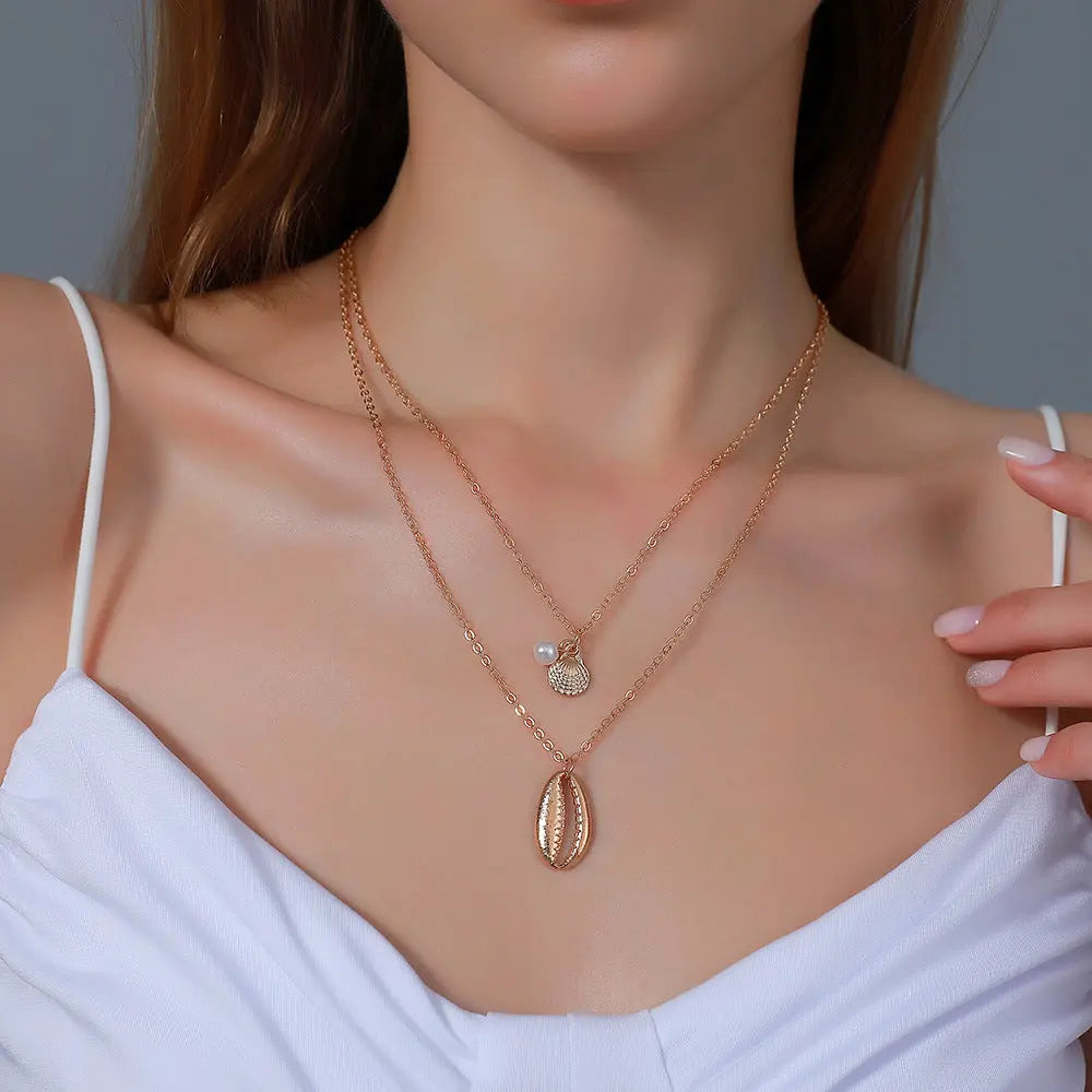 Metal Shell Double Layered Necklace - Salty Accessories