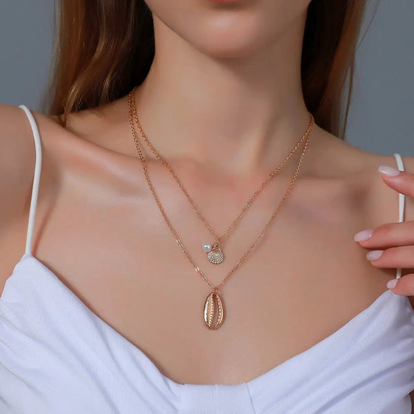 Metal Shell Double Layered Necklace