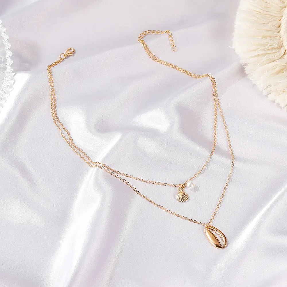 Metal Shell Double Layered Necklace - Salty Accessories