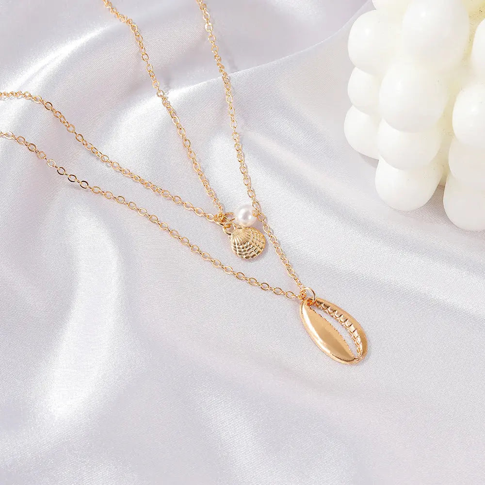 Metal Shell Double Layered Necklace - Salty Accessories