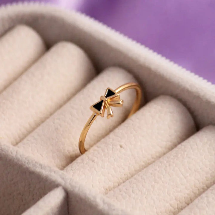 Minimal Bow Gold Black Ring - Salty Accessories