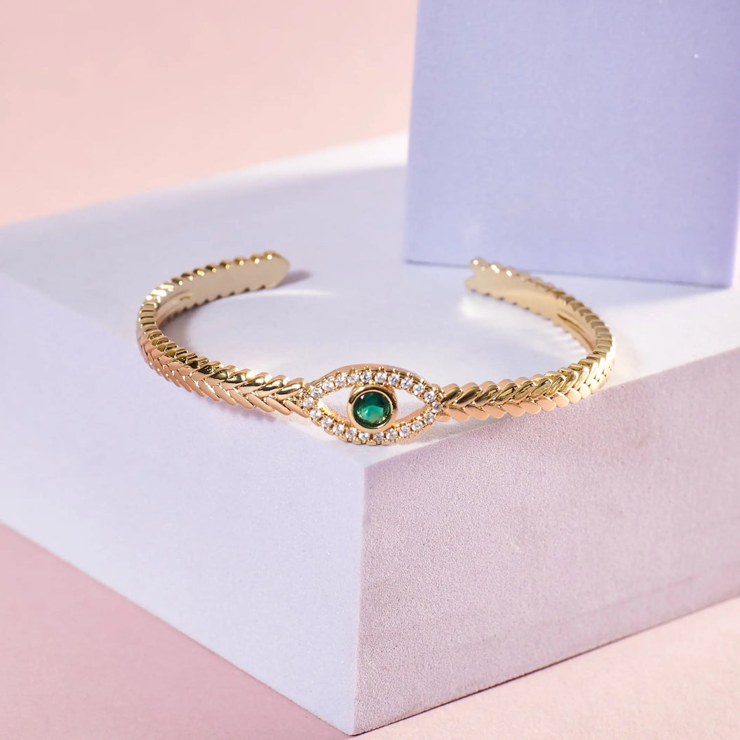 Minimal Evil Eye Cuff - Salty Accessories