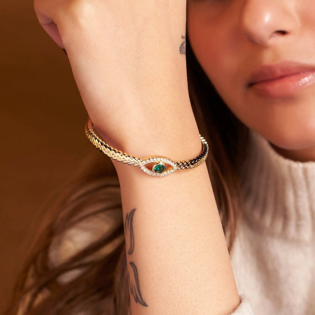 Minimal Evil Eye Cuff - Salty Accessories