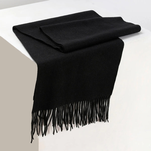 Minimal Solid Fringe Scarf for Her  - Black