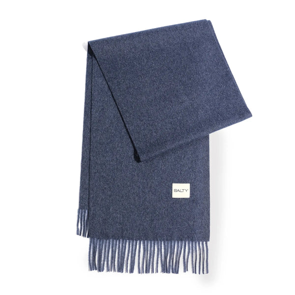 Minimal Solid Fringe Scarf for Her - Blue