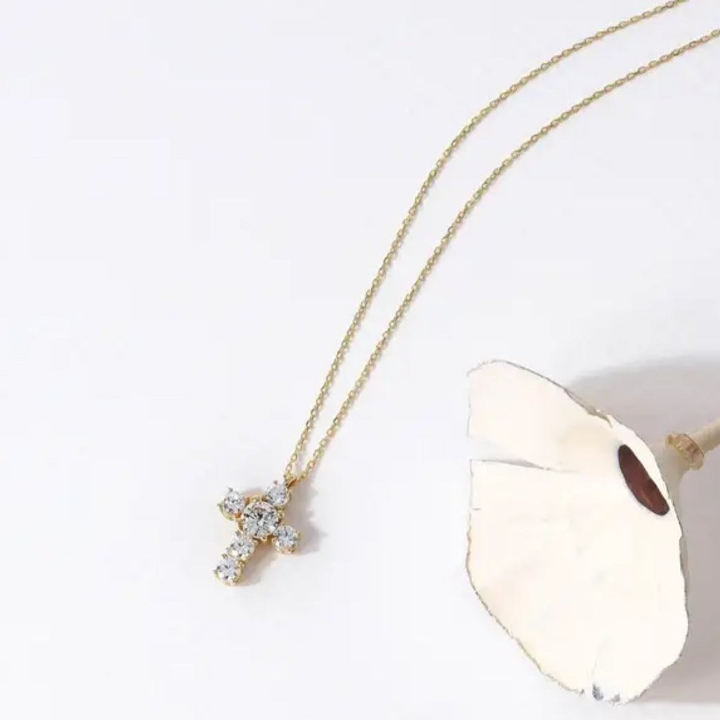Minimal Golden diamond Cross - Salty Accessories