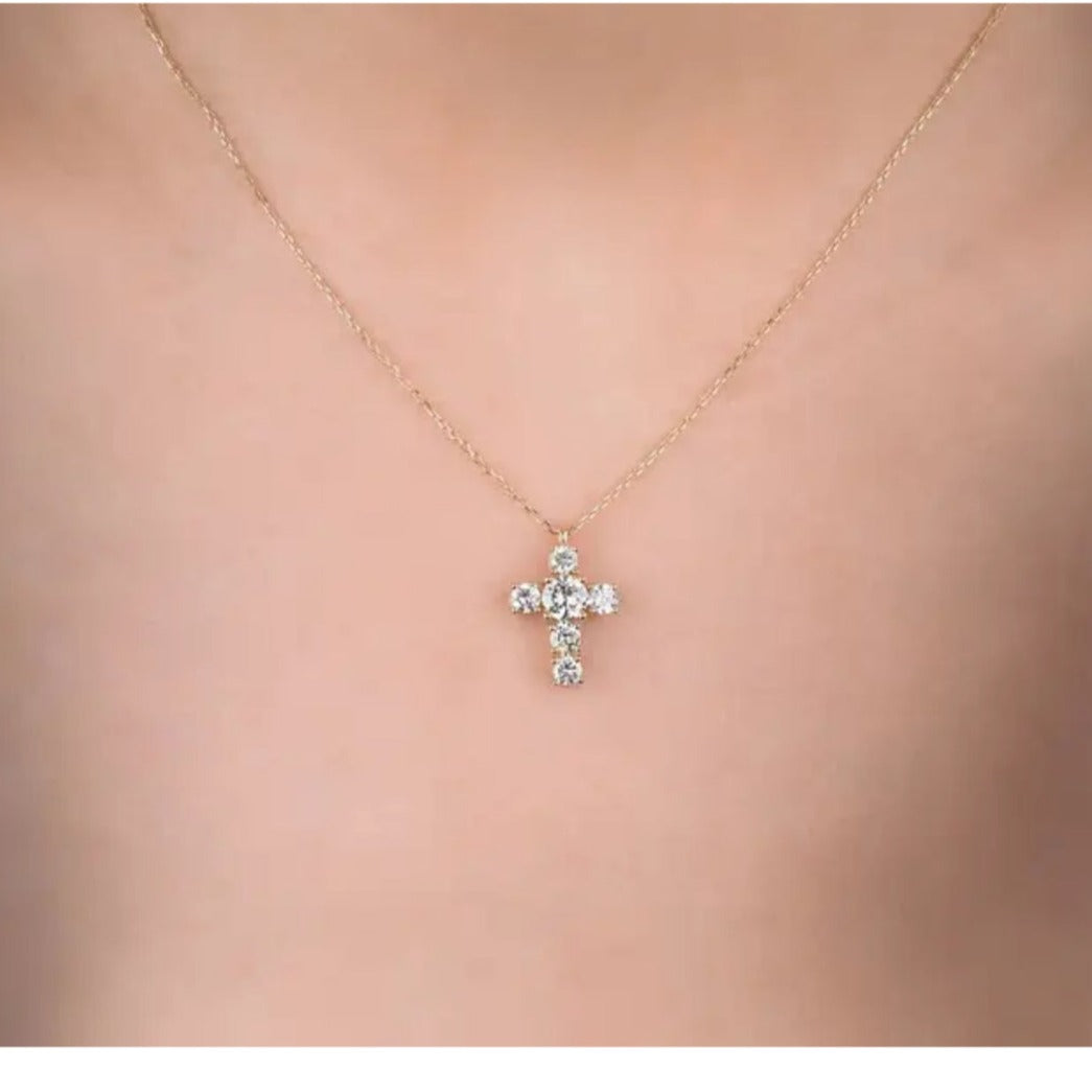 Minimal Golden diamond Cross - Salty Accessories