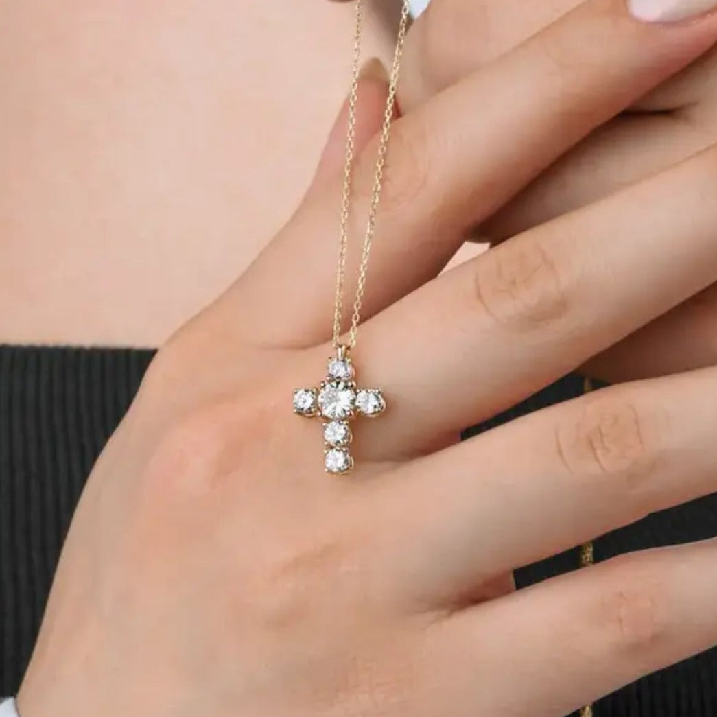 Minimal Golden diamond Cross - Salty Accessories