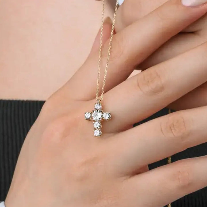 Minimal Golden diamond Cross - Salty Accessories