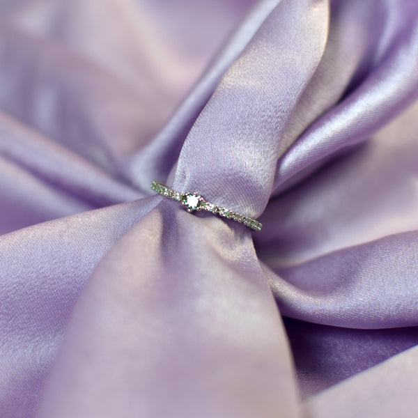 Minimal Silver Diamond Studed Ring