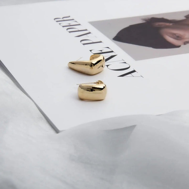 Minimalist Stainless Steel Waterdrop Square Hoop Earrings - Gold - Salty Accessories