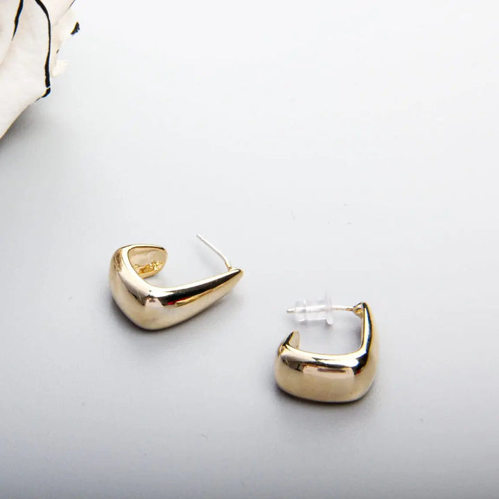 Minimalist Stainless Steel Waterdrop Square Hoop Earrings - Gold - Salty Accessories