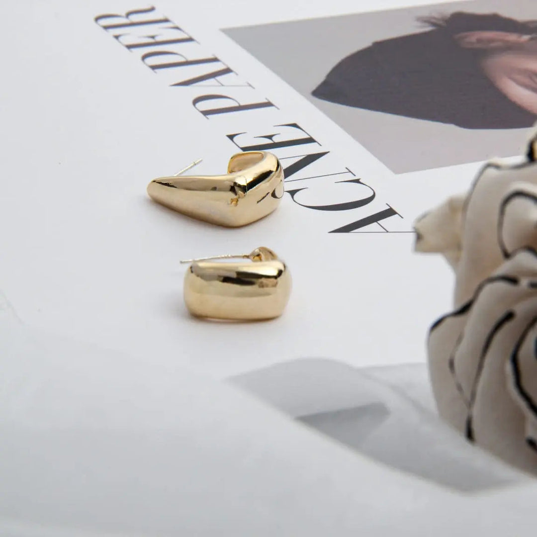 Minimalist Stainless Steel Waterdrop Square Hoop Earrings - Gold - Salty Accessories