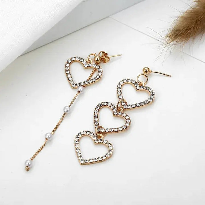 Mis Match Heart Long Drop Earrings