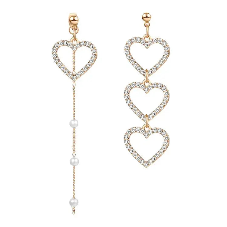 Mis Match Heart Long Drop Earrings