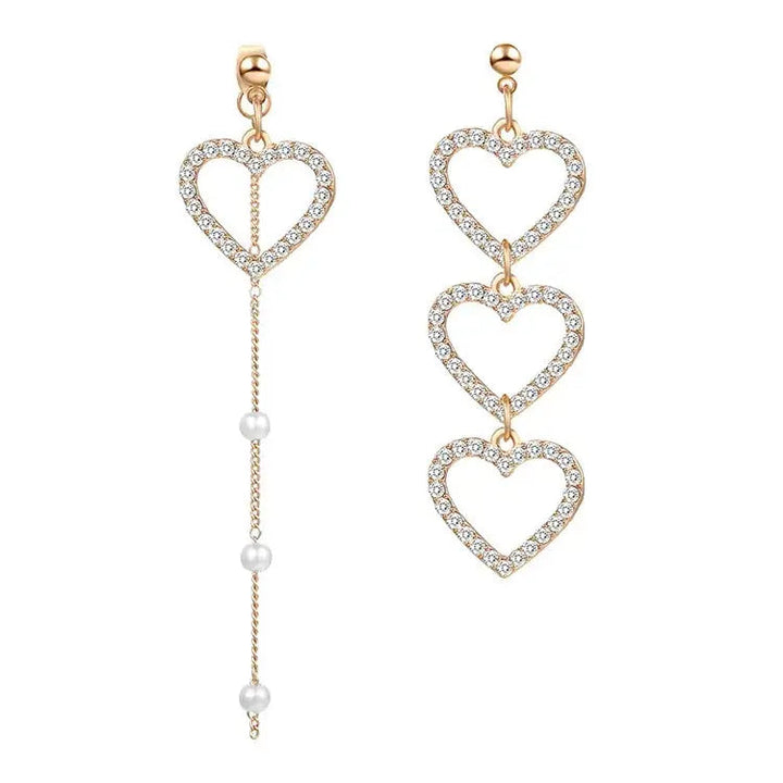 Mis Match Heart Long Drop Earrings