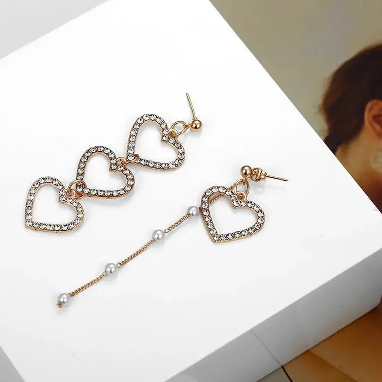 Mis Match Heart Long Drop Earrings