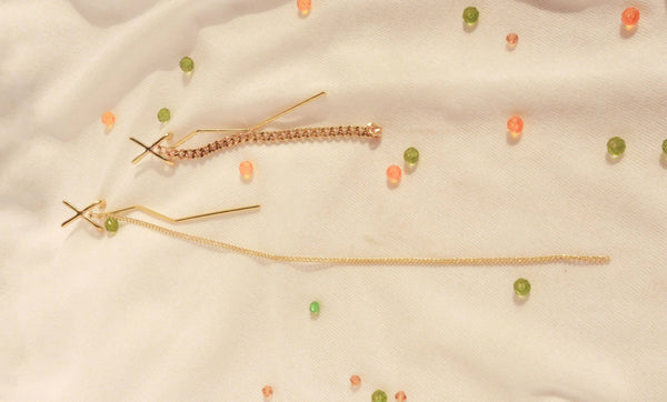 Mis Match Long Drop X Earrings