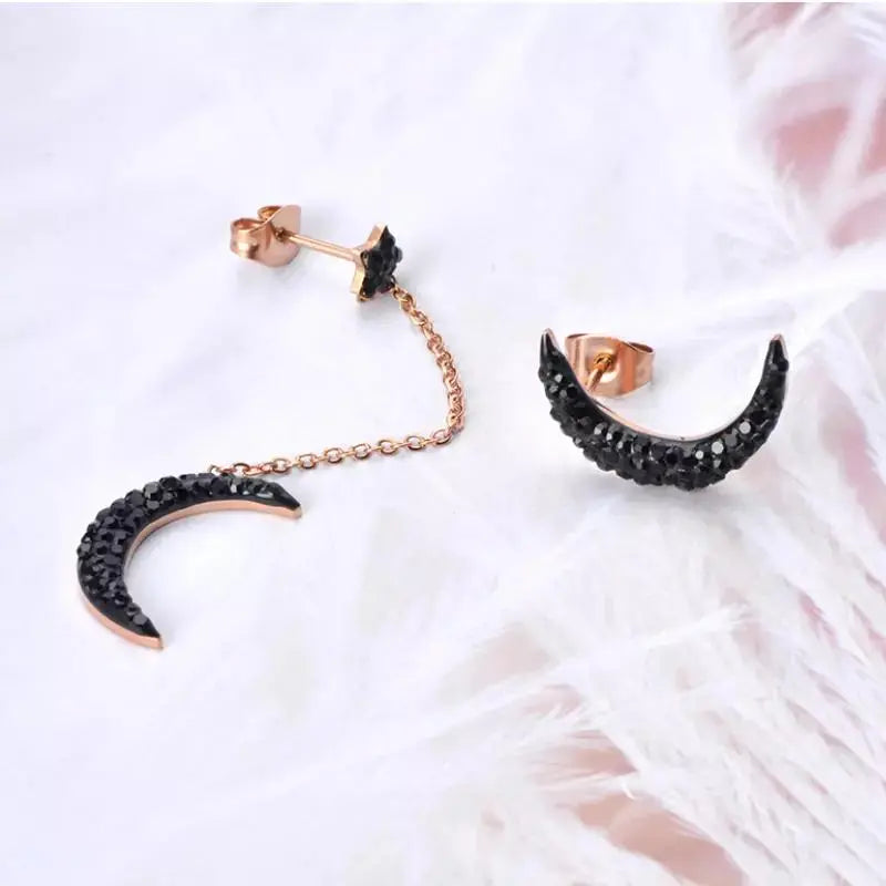 Mis-match Black Moon Tassel Stud Earrings - Salty Accessories