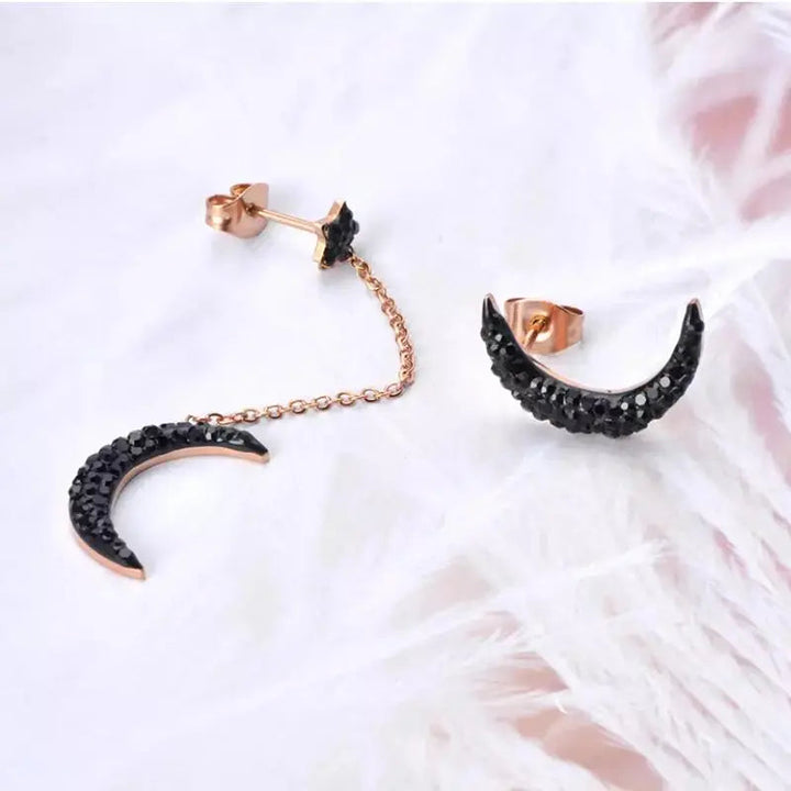 Mis-match Black Moon Tassel Stud Earrings - Salty Accessories