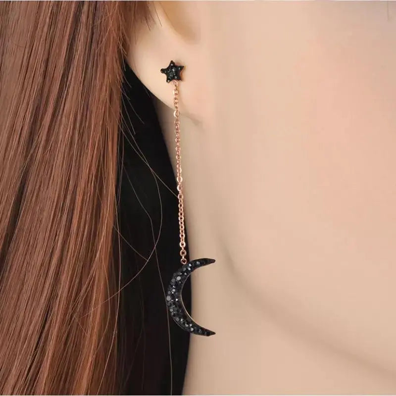 Mis-match Black Moon Tassel Stud Earrings - Salty Accessories