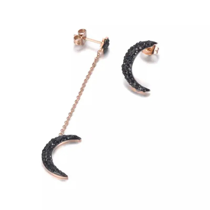 Mis-match Black Moon Tassel Stud Earrings | Salty