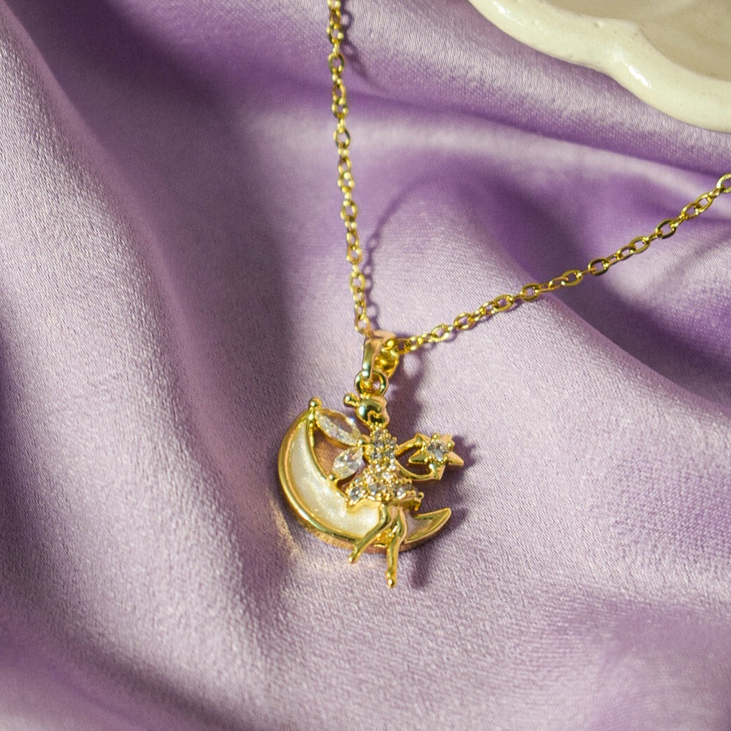 Moon Angel Golden Necklace - Salty Accessories