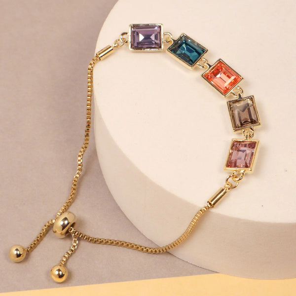 Multi Colour Glass Crystal Bracelet - Gold
