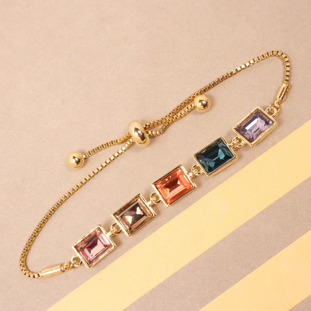 Multi Colour Glass Crystal Bracelet - Gold - Salty Accessories