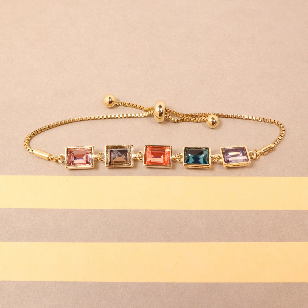Multi Colour Glass Crystal Bracelet - Gold - Salty Accessories