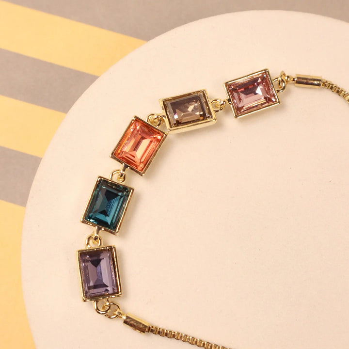 Multi Colour Glass Crystal Bracelet - Gold - Salty Accessories