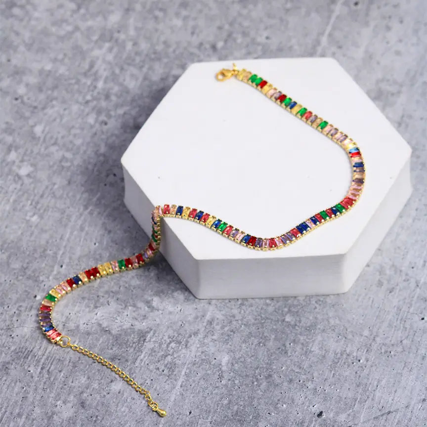 Multi Coloured Diamond Tennis Necklace - Salty Accessories