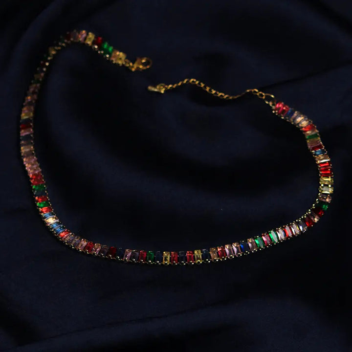 Multi Coloured Diamond Tennis Necklace - Salty Accessories