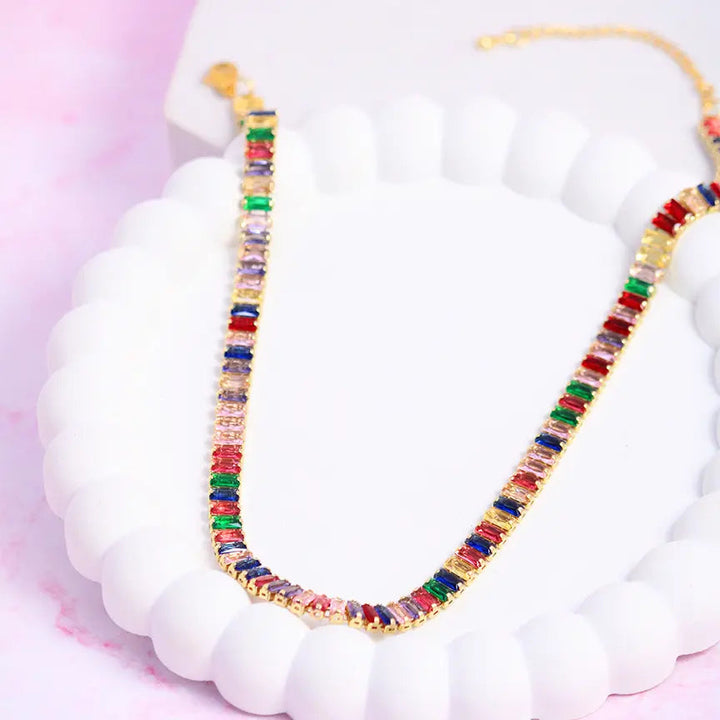Multi Coloured Diamond Tennis Necklace - Salty Accessories
