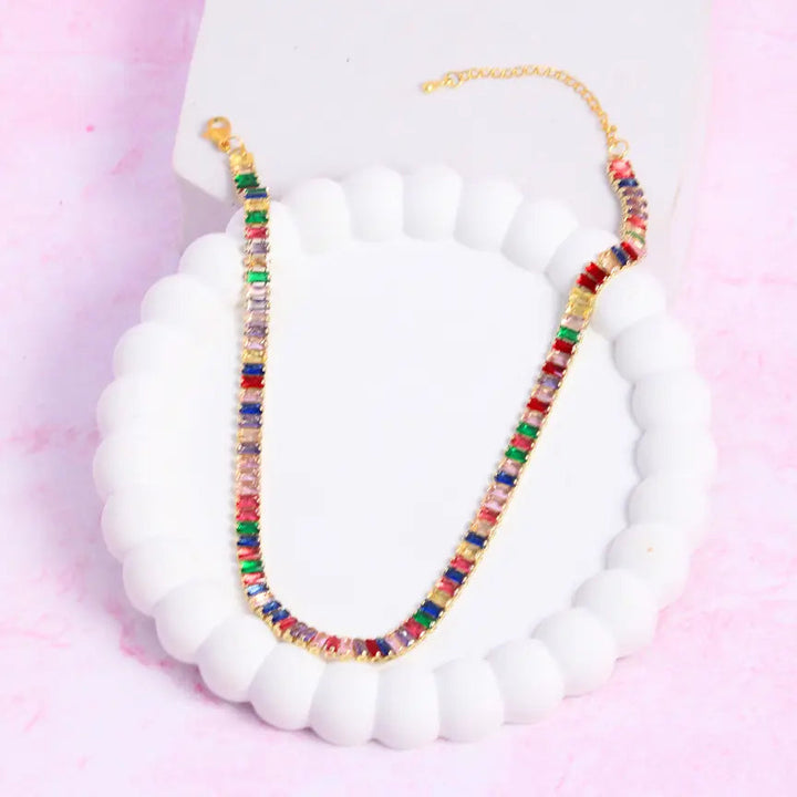 Multi Coloured Diamond Tennis Necklace - Salty Accessories