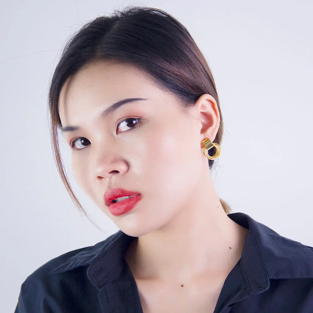 Multi Circle Ring Dangle Gold Stud Earrings - Salty Accessories